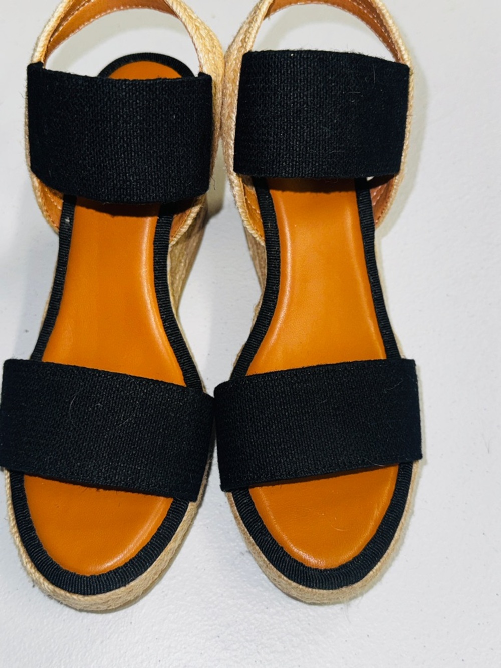 MIA Black Espadrille Wedge Sandals with Tan Footbed